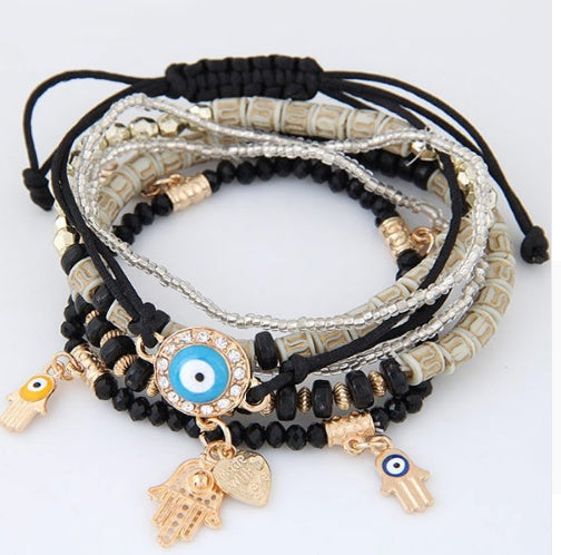 LEMOER Kabbalah Fatima Hamsa Hand Blue Evil Eye Heart Charm Bracelets & Bangles Multilayer Beads Turkish Pulseras For Women