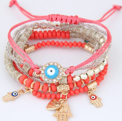 LEMOER Kabbalah Fatima Hamsa Hand Blue Evil Eye Heart Charm Bracelets & Bangles Multilayer Beads Turkish Pulseras For Women