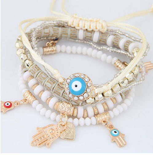 LEMOER Kabbalah Fatima Hamsa Hand Blue Evil Eye Heart Charm Bracelets & Bangles Multilayer Beads Turkish Pulseras For Women