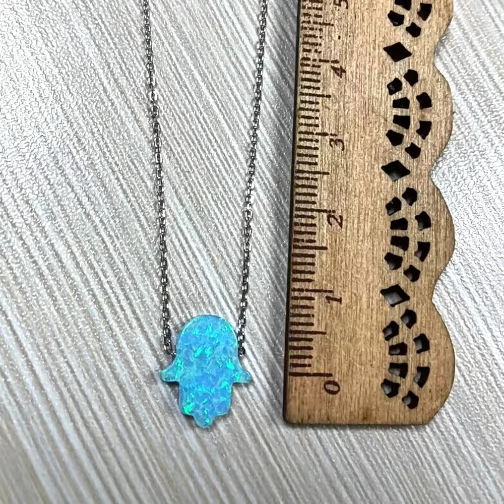 11x13mm Different Colors Fire Hamsa Pendant Necklace O Chain Synthetic Opal Fatima Hand Necklace