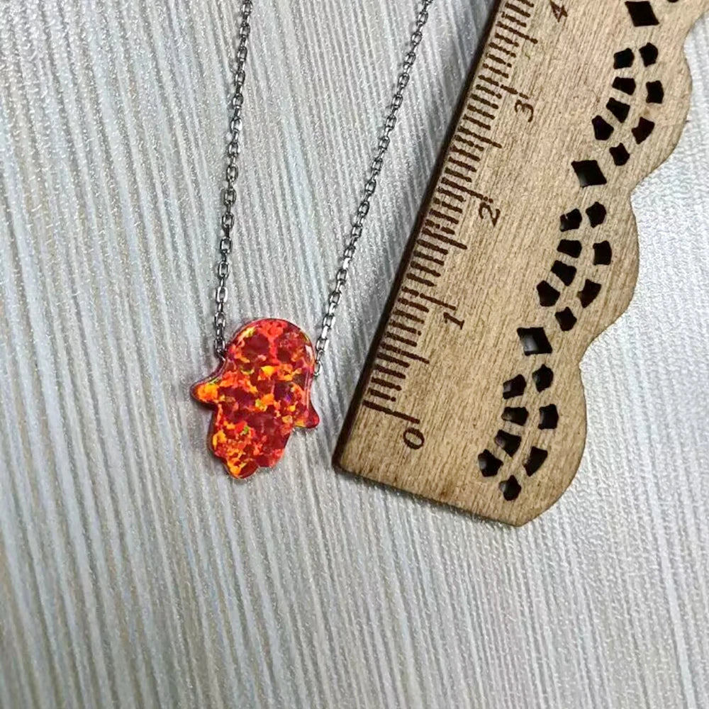 11x13mm Different Colors Fire Hamsa Pendant Necklace O Chain Synthetic Opal Fatima Hand Necklace